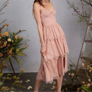 V. Chapman Pink Lace Midi Dress